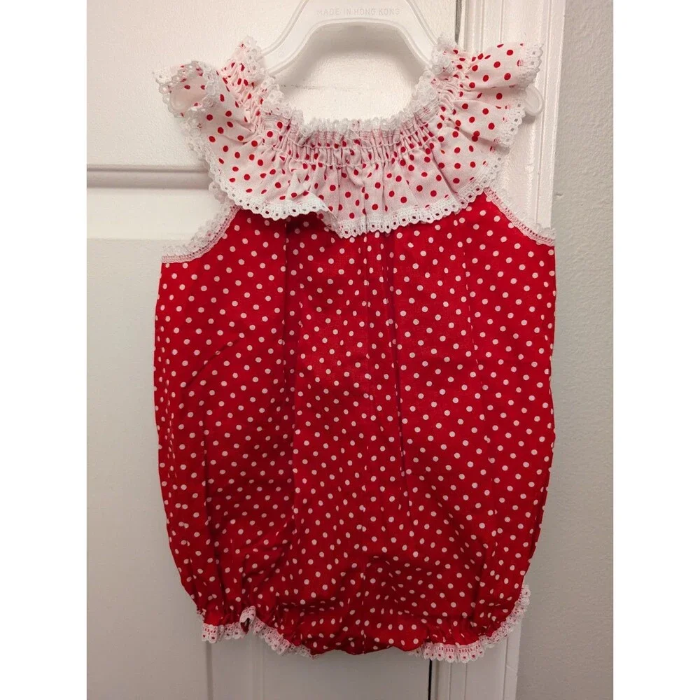 Vintage Carter's Baby Girls Bubble Romper Size 18 Months Red W/ White Polka Dots